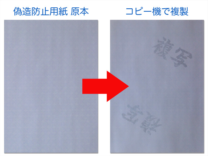 コピー機で複写したものには警告文字が浮かび上がります。